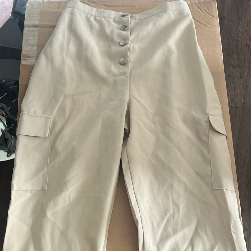 PrettyLittleThing PLT Beige Stone Shape Button Up Cargo Dress Trousers